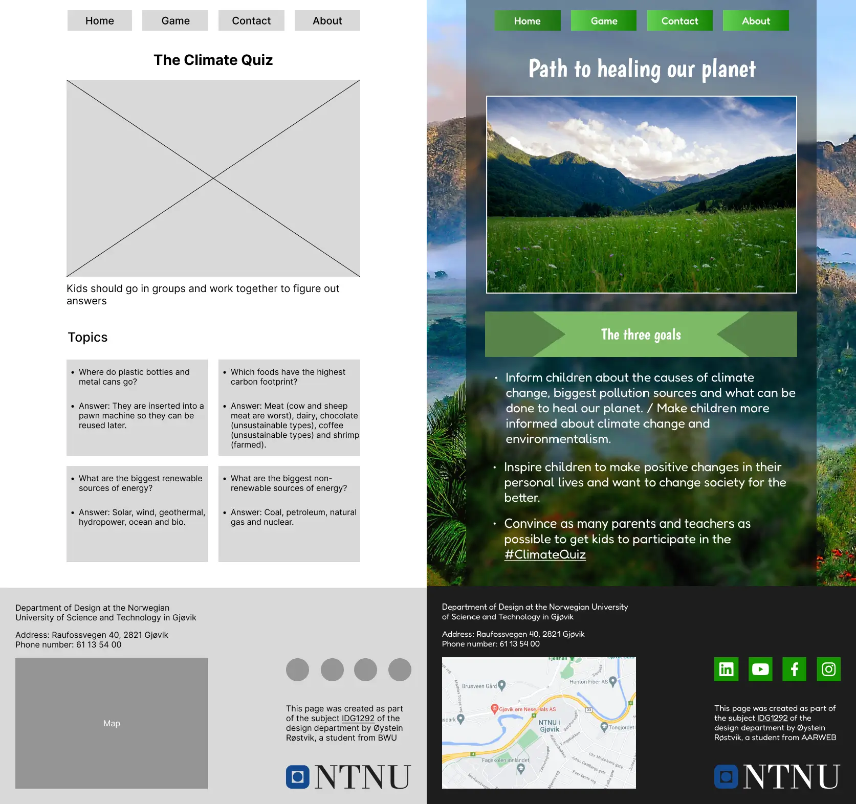 Wireframe and prototype of the tablet layout